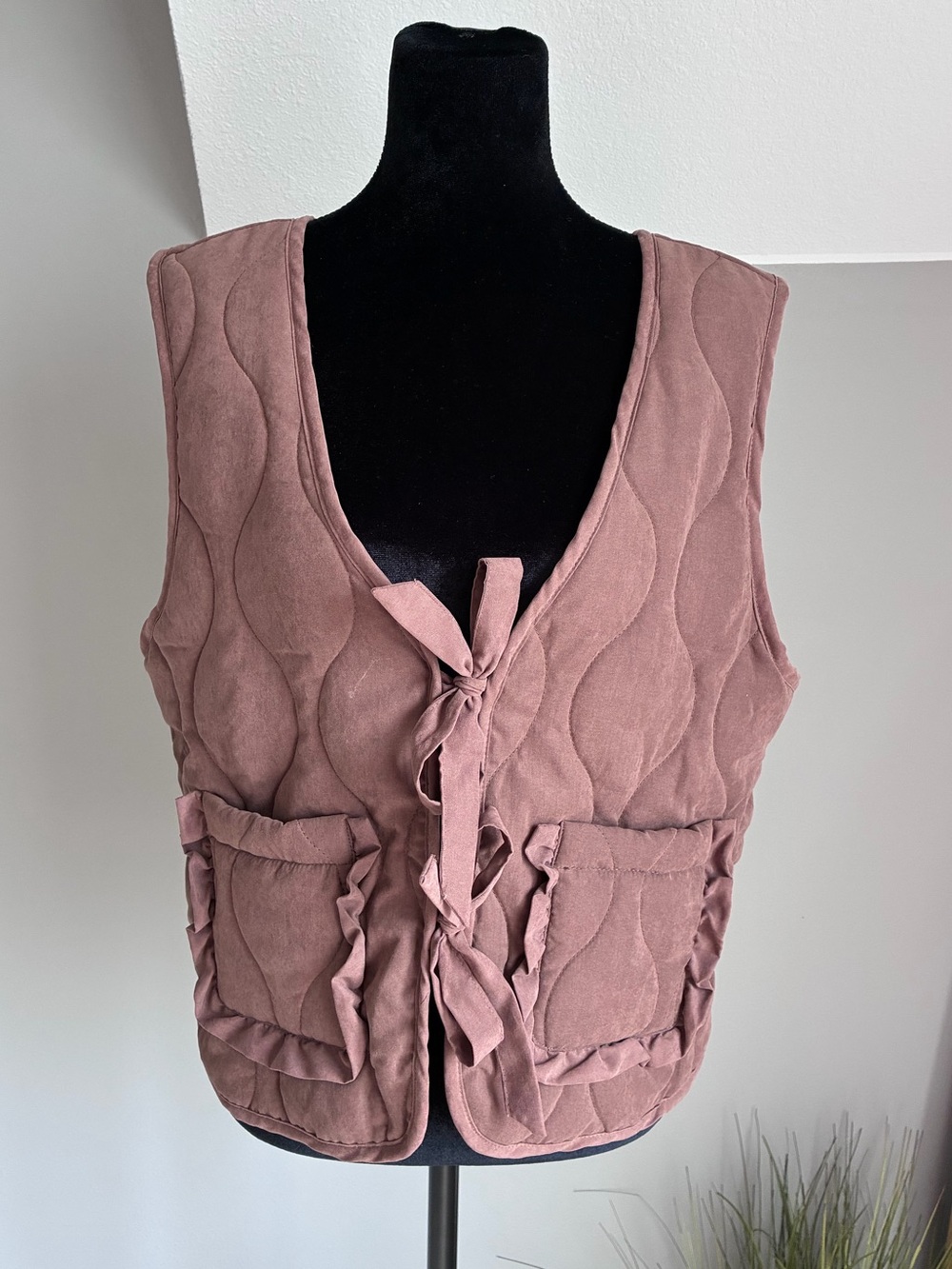 Quilted Brown Tie-Front Vest